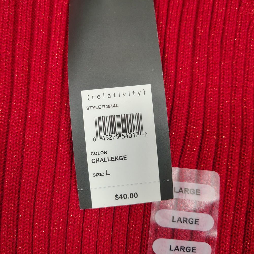 Relativity Sweater Women L Red Mock Neck Metallic Ribbed Knit Cotton R4814L - Picture 3 of 8